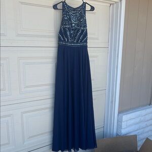 Elegant Navy Blue Embellished Evening Gown